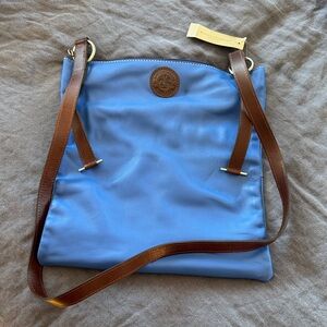 Rossi & Caruso Argentina Blue Crossbody Bag with Brown Straps